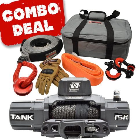 Carbon Tank 15000lb 4x4 Winch Kit IP68 12V and Recovery Combo Deal - CW-TK15-COMBO2 1