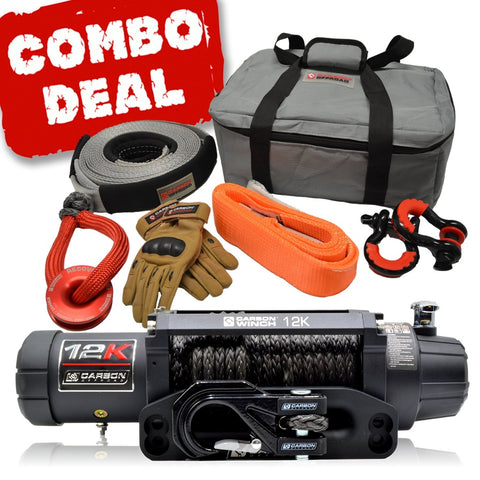 Carbon V.3 12000lb Winch Black Hook and Recovery Combo Deal - CW-12KV3-COMBO2 1