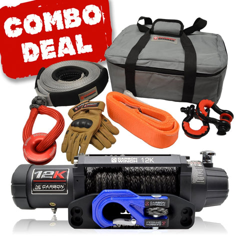 Carbon V.3 12000lb Winch Blue Hook and Recovery Combo Deal - CW-12KV3B-COMBO2 1
