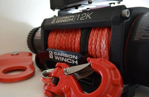 Carbon Winches 24m x 10mm Red Synthetic Rope Spliced with thimble - CWA-ROPE24x10 1